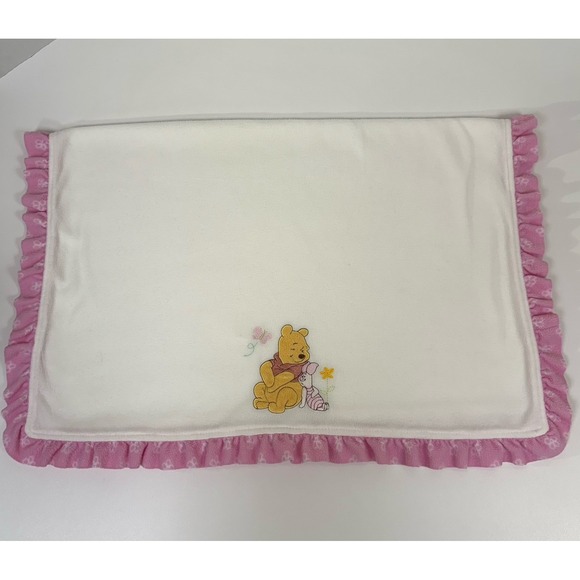 Disney Baby Blanket Winnie the Pooh Piglet Soft Fleece White Pink Ruffle Nursery - Picture 1 of 13